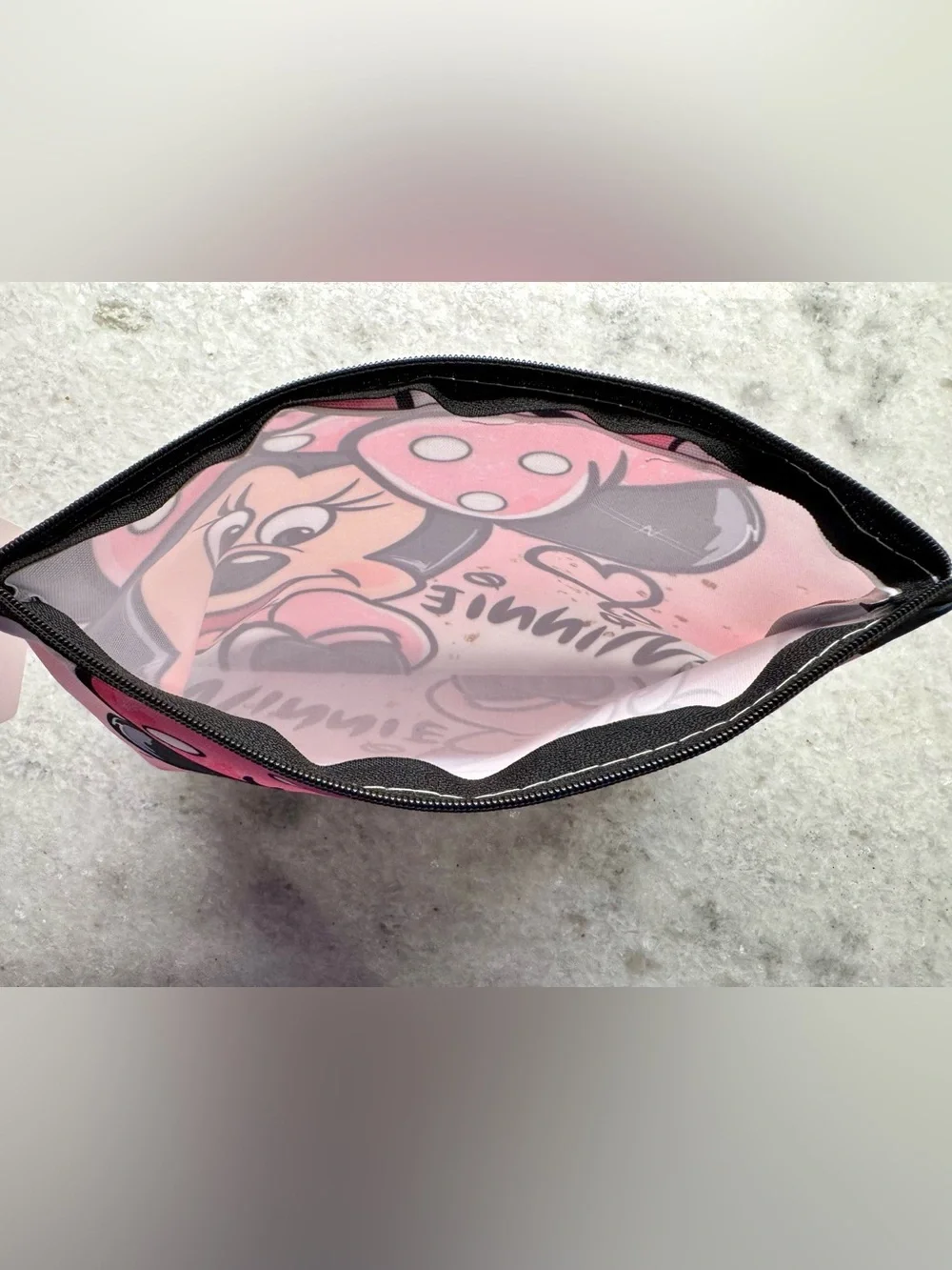 New Pink Minnie Mouse Makeup Charger Storage Zippered Pouch Bag w/ Charm - 9”